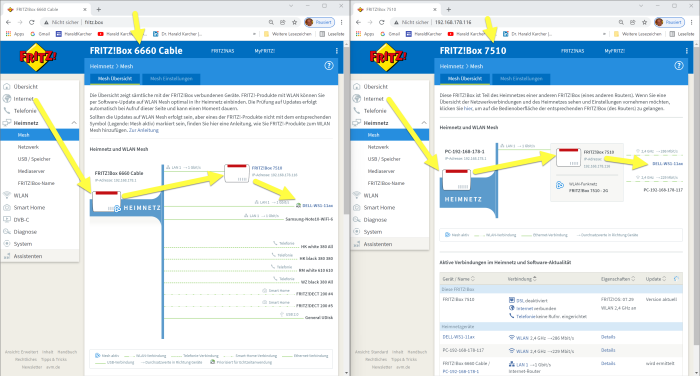 Hier wird die Fritzbox 7510 von der viel schnelleren 6660 Cable mit Internet versorgt. (Bild: AVM-Software/Screenshot: Harald Karcher)